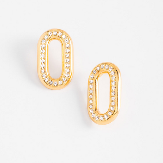Aretes con piedras en tono cristal diseño oval