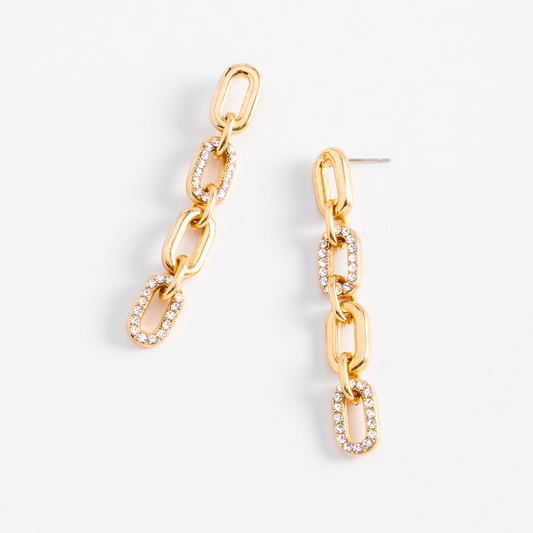 Aretes largos con eslabones y toque brillante